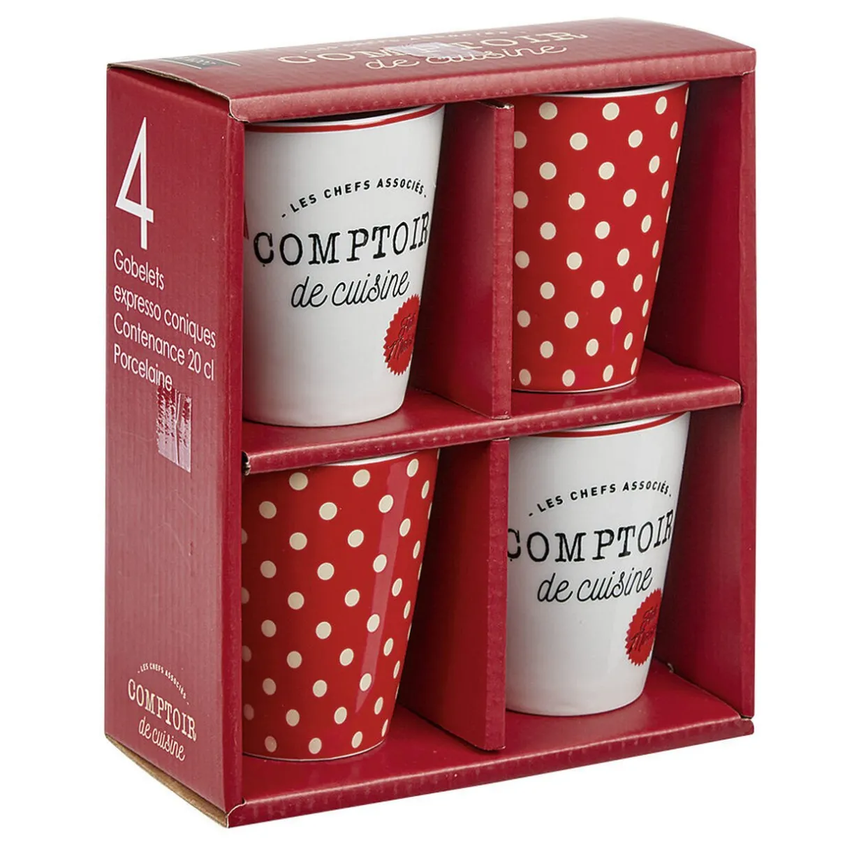 Gifi Mug en porcelaine rouge pois blanc 20 cl x4