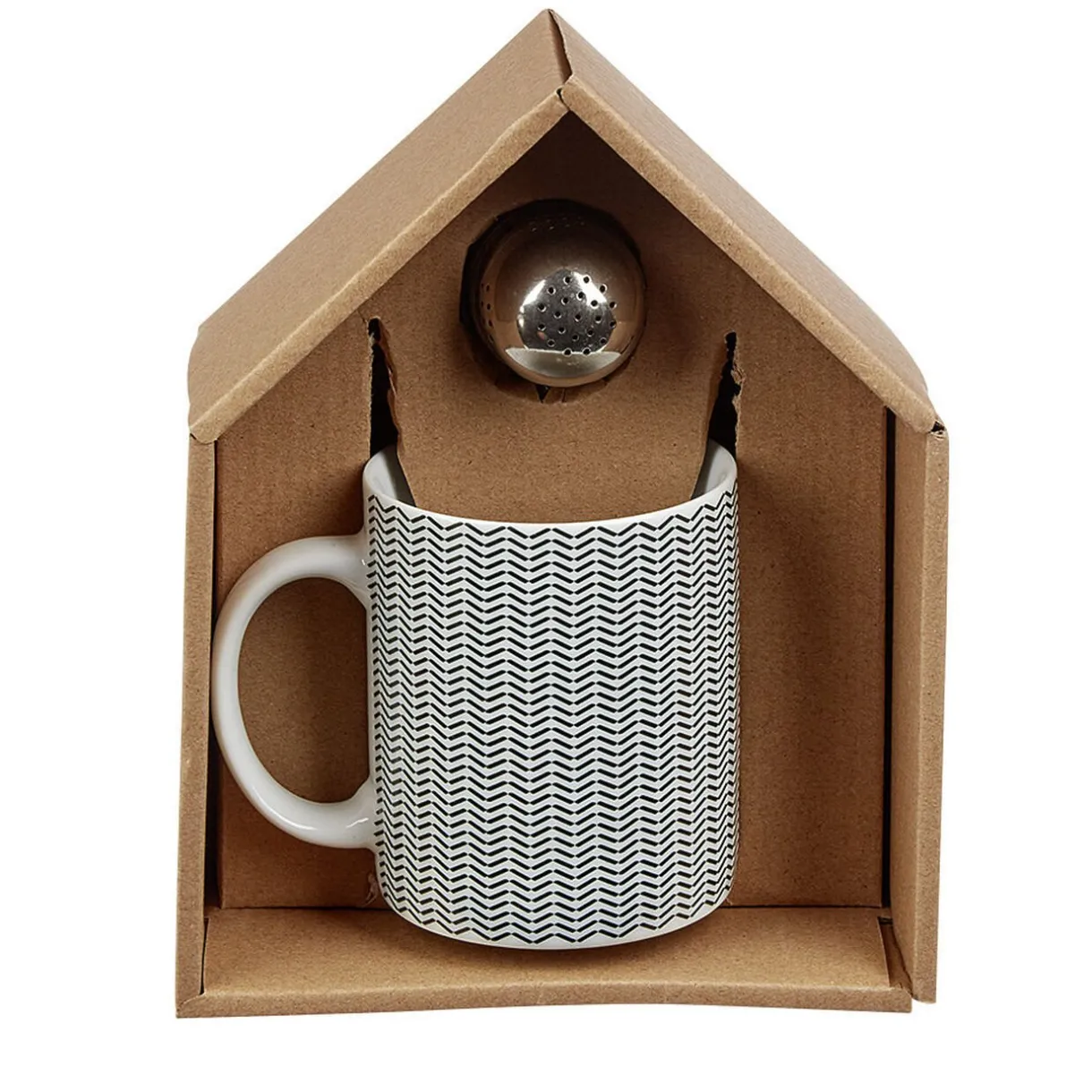 Gifi Mug porcelaine avec boule à thé inox noir blanc 35 cl