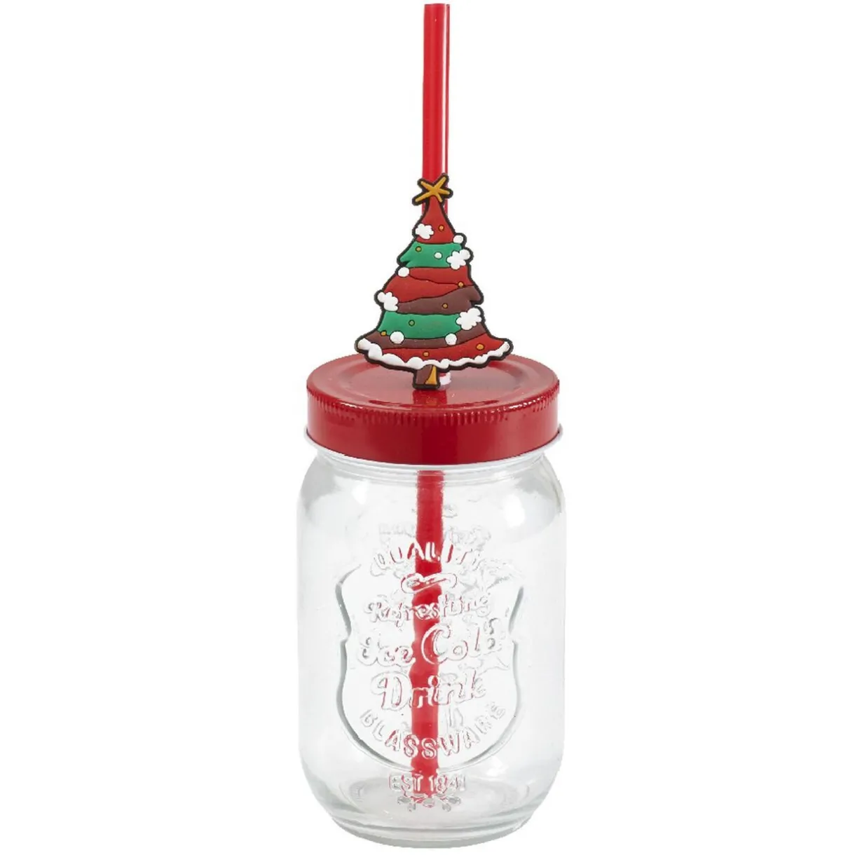 Gifi Panier rouge Merry Christmas avec gobelets Noël pailles x4