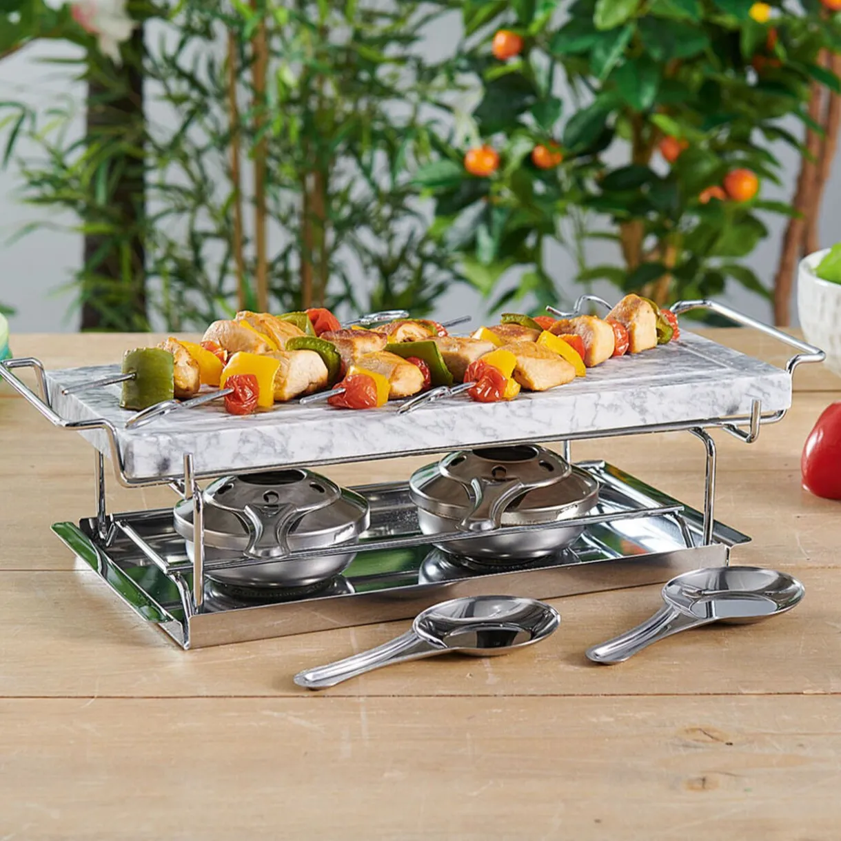 Gifi Plancha pierre à cuire marbre avec plateau métal Discount