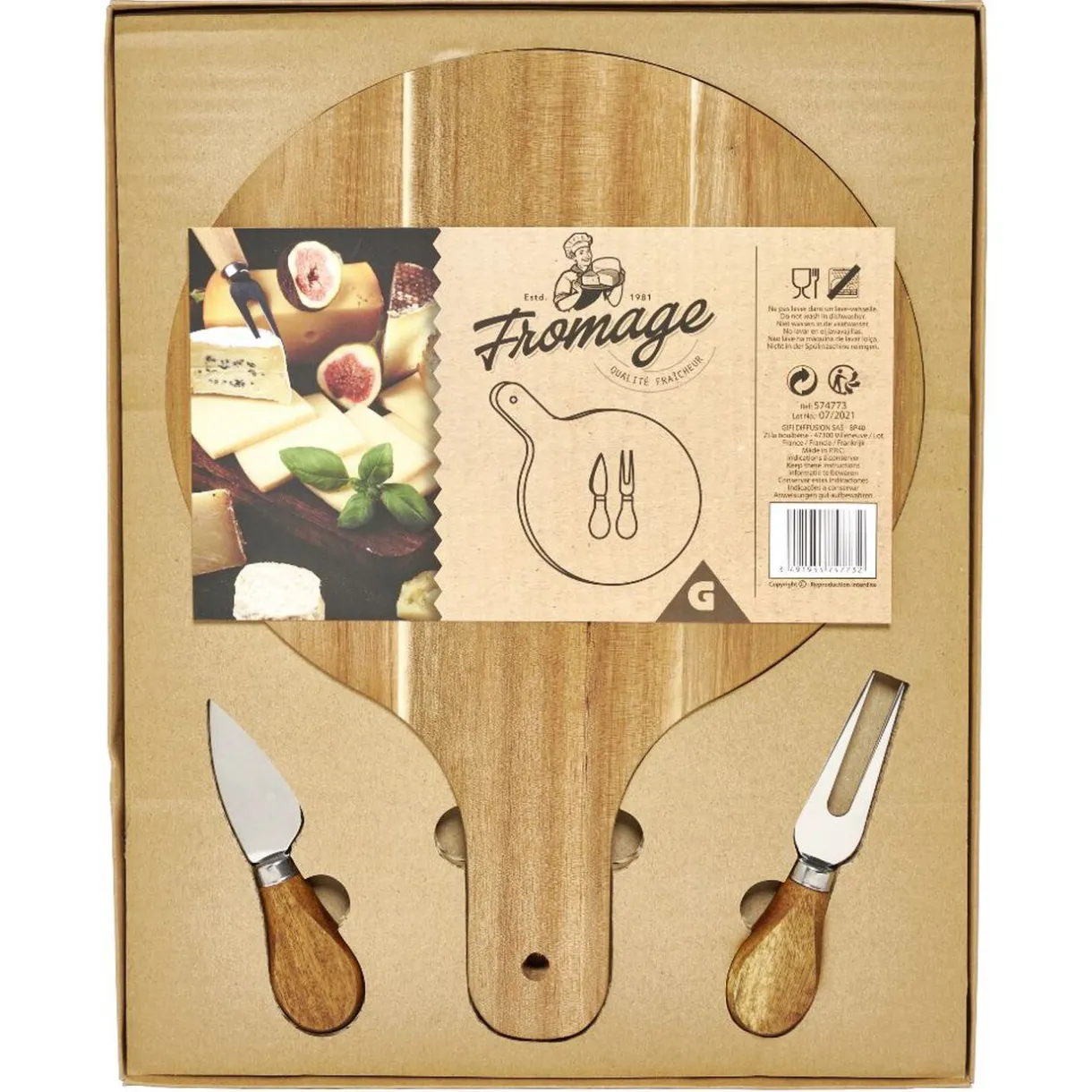 Gifi Planche à servir en bambou Ø25cm avec accessoires pour fromage x2 Discount