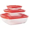 Gifi Plat en verre transparent Ôcuisine avec couvercle rouge x3 Discount