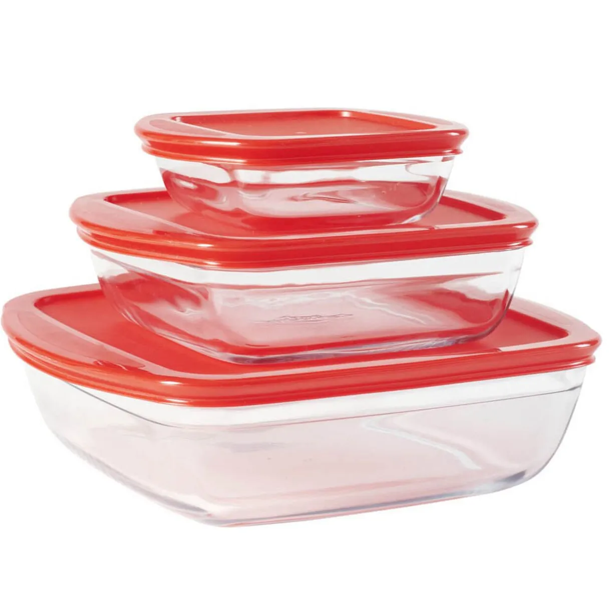 Gifi Plat en verre transparent Ôcuisine avec couvercle rouge x3 Discount