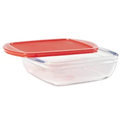 Gifi Plat en verre transparent Ôcuisine avec couvercle rouge x3 Discount