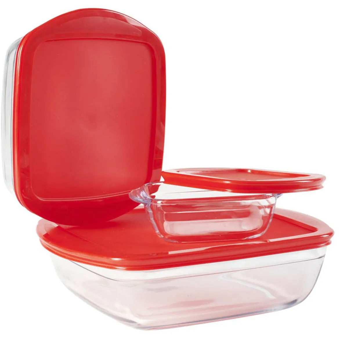Gifi Plat en verre transparent Ôcuisine avec couvercle rouge x3 Discount