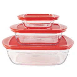 Gifi Plat en verre transparent Ôcuisine avec couvercle rouge x3 Discount