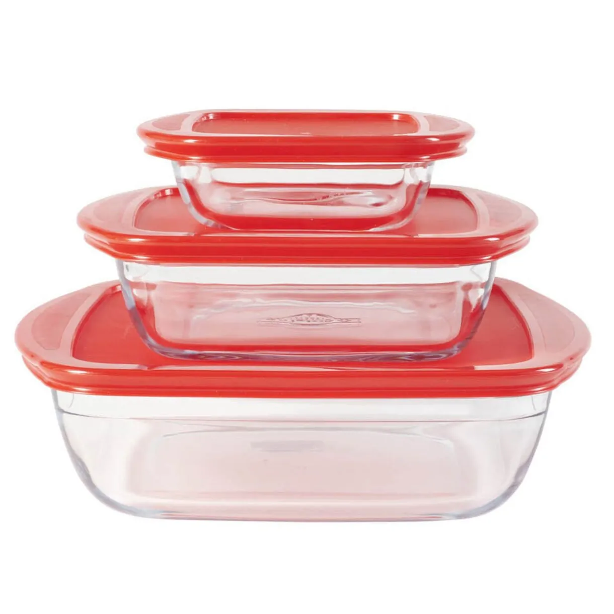 Gifi Plat en verre transparent Ôcuisine avec couvercle rouge x3 Discount