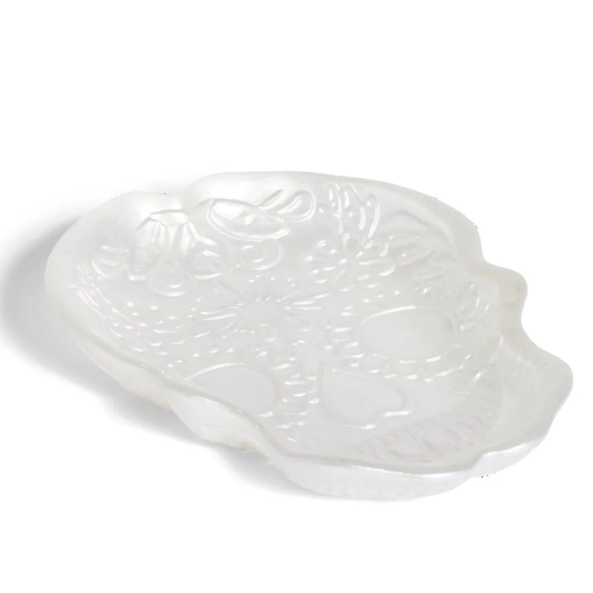 Gifi Plat Halloween tête de mort mexicaine en verre blanc 15x11xH2cm