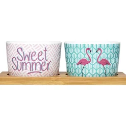Gifi Plateau + 2 coupelles apéritif motif flamant rose