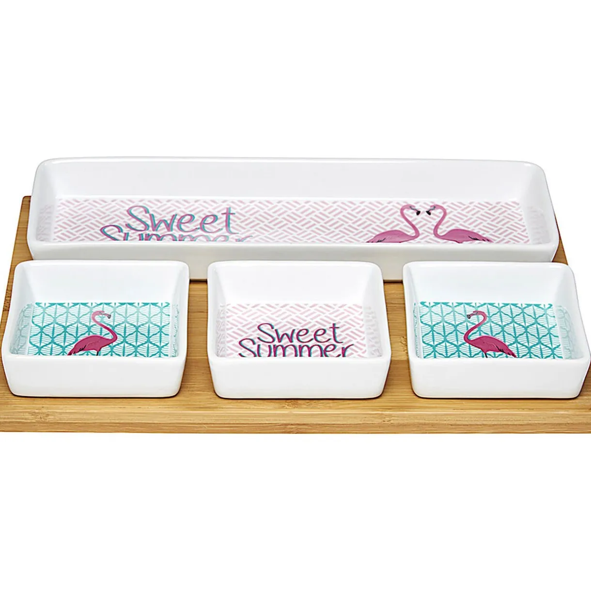 Gifi Plateau + 4 coupelles motif flamant rose