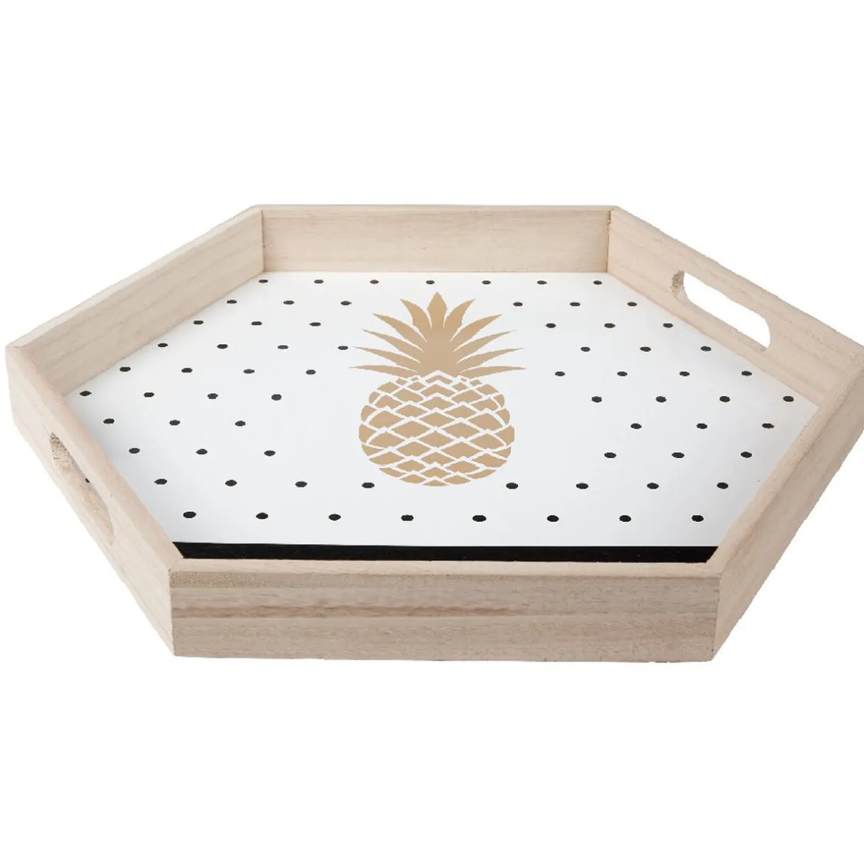 Gifi Plateau déco ananas or et pois noirs New