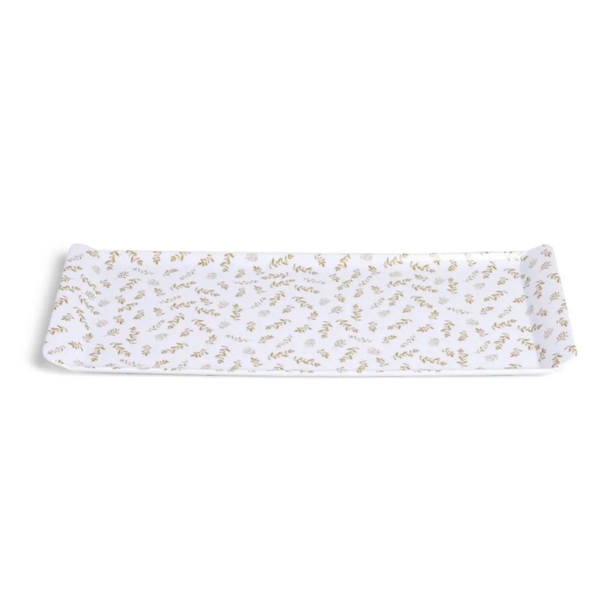 Gifi Plateau de service rectangulaire mélaminé blanc motif feuillage doré 18x37,5cm New