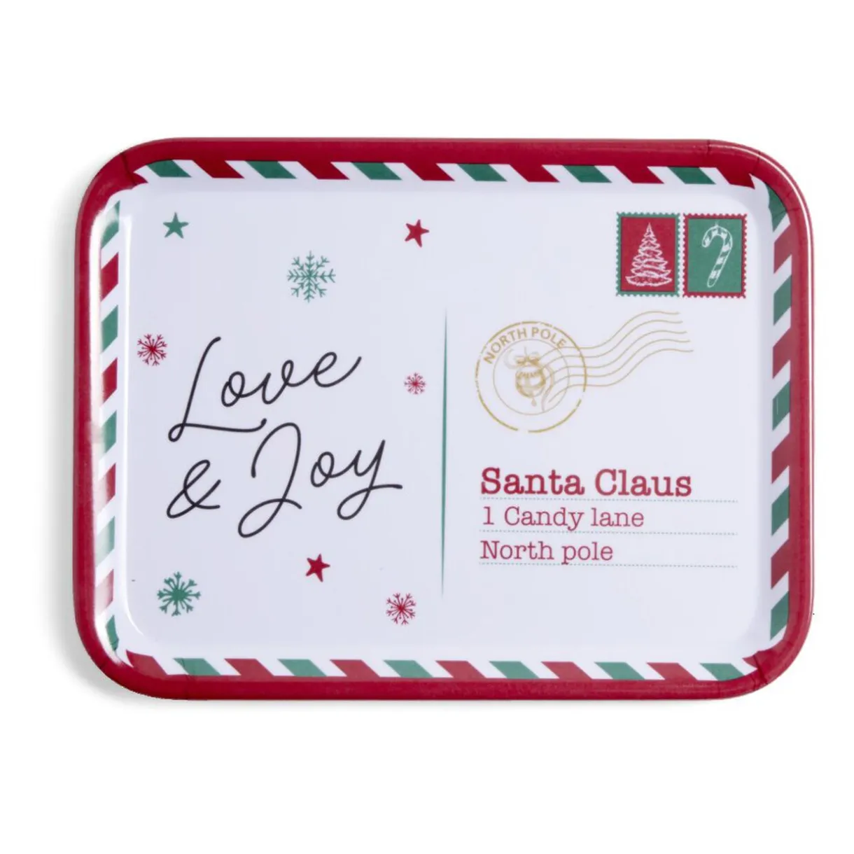 Gifi Plateau de service rectangulaire Noël mélaminé motif carte postale 19x37,5cm Discount
