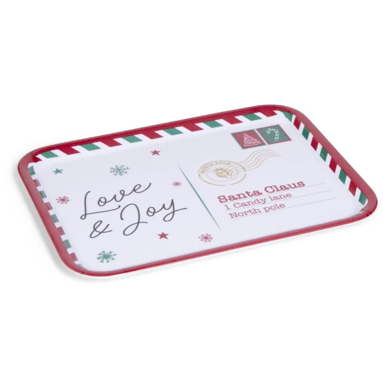 Gifi Plateau de service rectangulaire Noël mélaminé motif carte postale 19x37,5cm Discount