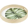 Gifi Plateau de service rond en bois motif feuille