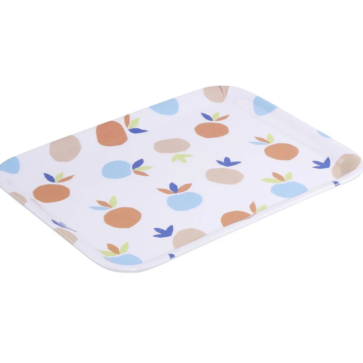 Gifi Plateau rectangulaire blanc motif fruit orange bleu plastique 29x22cm Hot