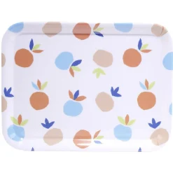 Gifi Plateau rectangulaire blanc motif fruit orange bleu plastique 29x22cm Hot