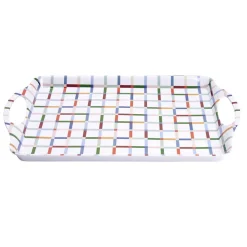 Gifi Plateau rectangulaire blanc motifs carreaux multicolores 34x50,5cm Clearance