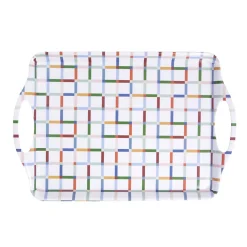 Gifi Plateau rectangulaire blanc motifs carreaux multicolores 34x50,5cm Clearance