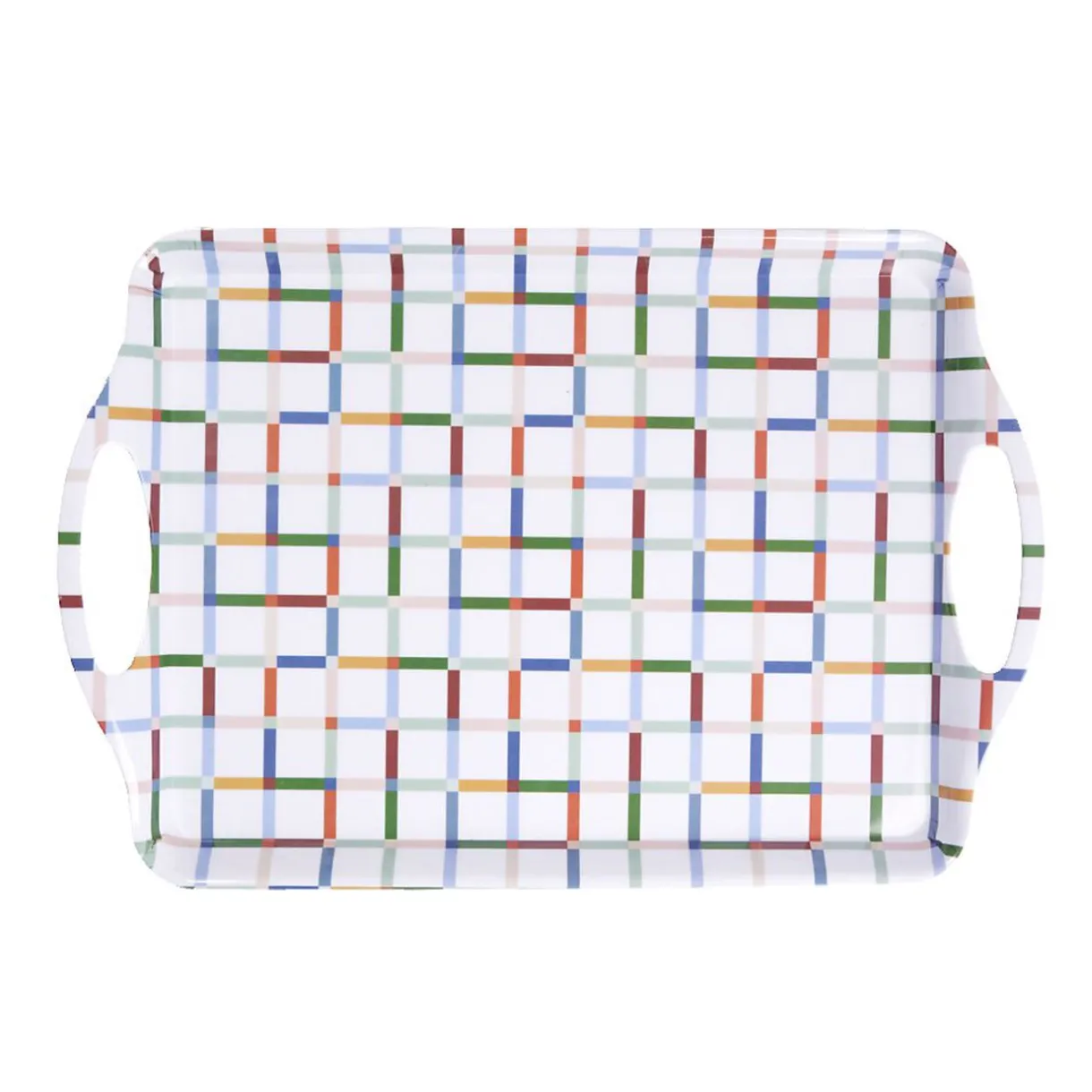 Gifi Plateau rectangulaire blanc motifs carreaux multicolores 34x50,5cm Clearance
