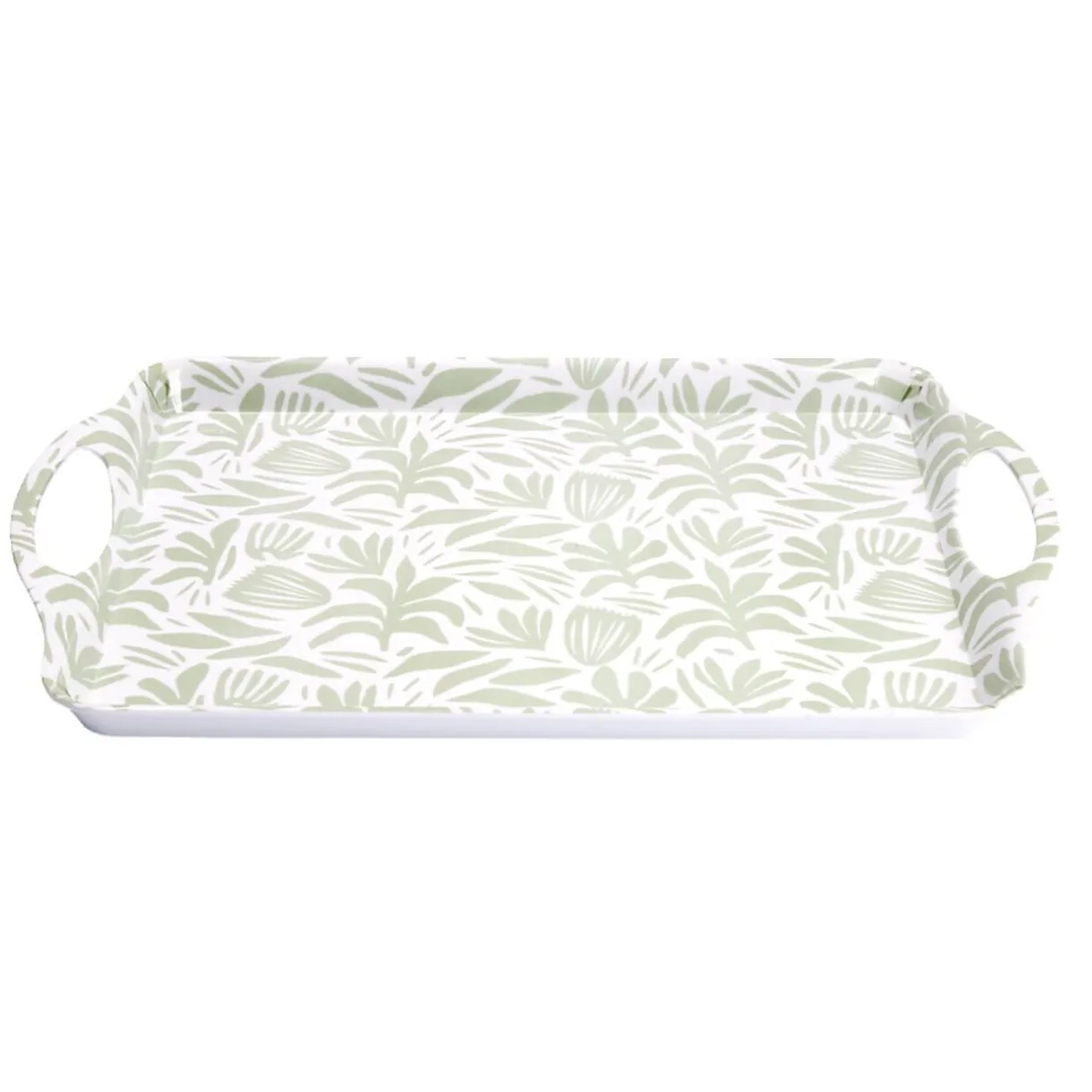Gifi Plateau rectangulaire blanc motif feuillage vert sauge 34x50,5cm Online