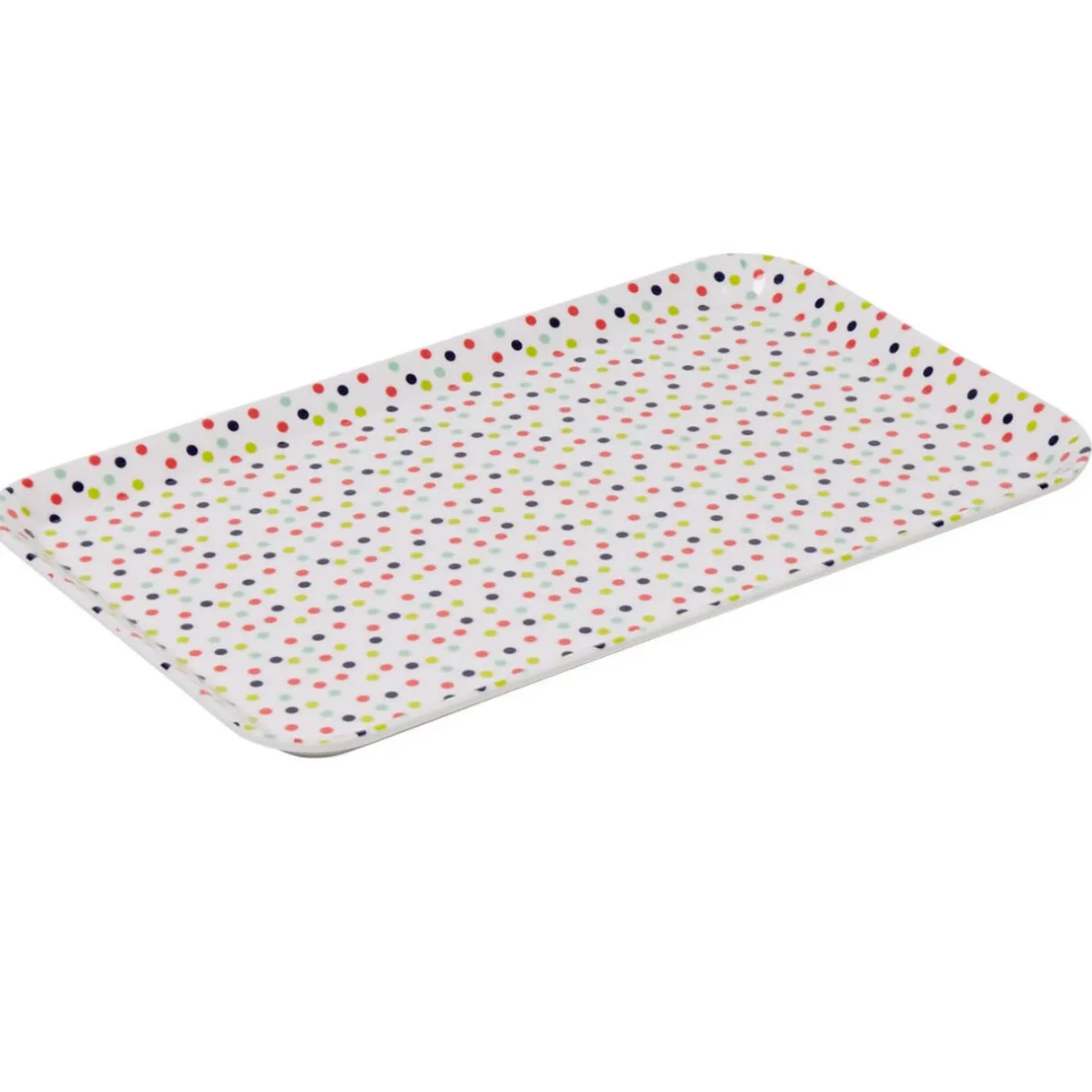 Gifi Plateau rectangulaire mélamine blanc motif pois multicolores Sale