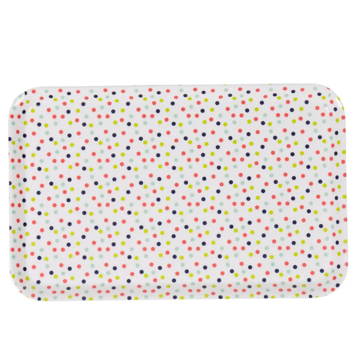 Gifi Plateau rectangulaire mélamine blanc motif pois multicolores Sale