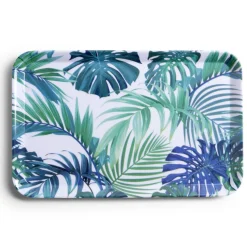 Gifi Plateau rectangulaire mélaminé feuillage exotique blanc et bleu 19x30cm Sale