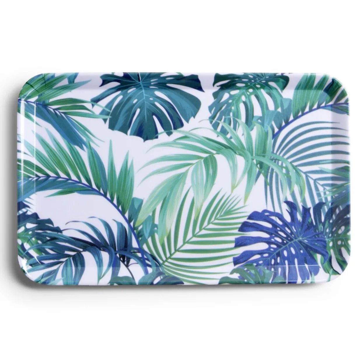 Gifi Plateau rectangulaire mélaminé feuillage exotique blanc et bleu 19x30cm Sale