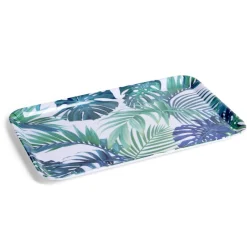 Gifi Plateau rectangulaire mélaminé feuillage exotique blanc et bleu 19x30cm Sale