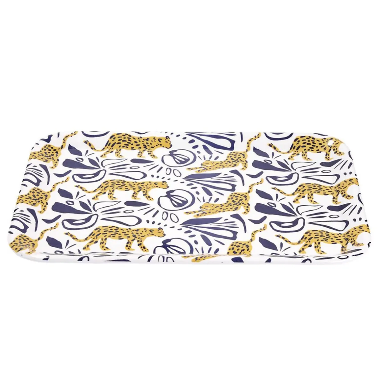 Gifi Plateau rectangulaire motif léopard blanc et bleu 27x38cm New