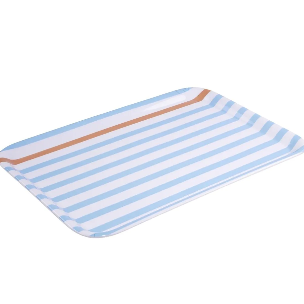 Gifi Plateau rectangulaire rayé bleu blanc liseré orange plastique 45x31cm