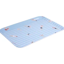 Gifi Plateau rectangulaire rayé bleu blanc motif nageur - plastique 45x31cm