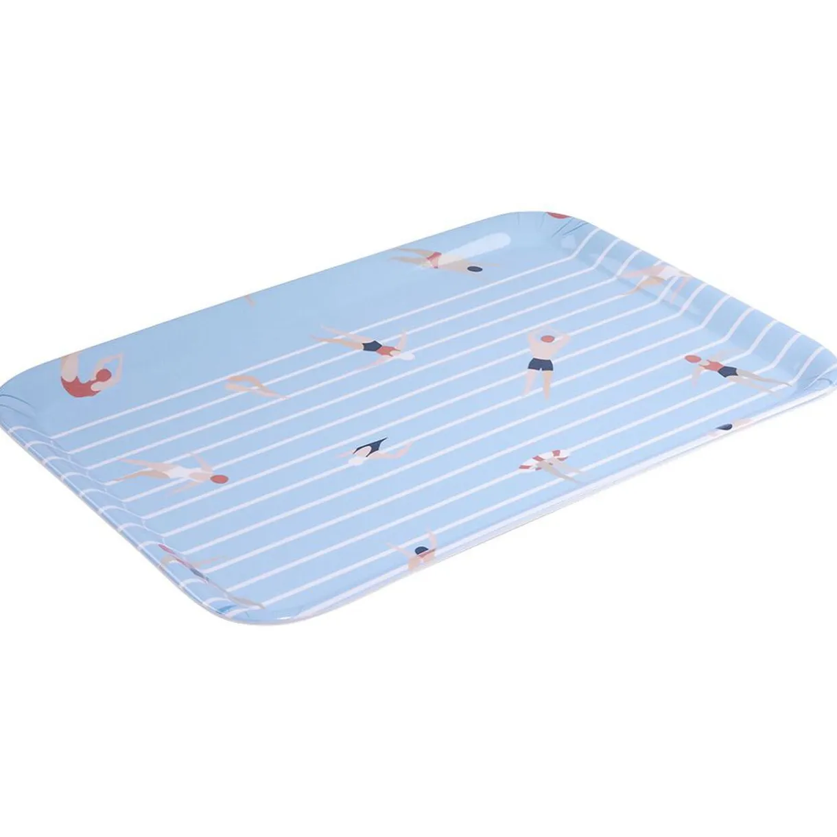 Gifi Plateau rectangulaire rayé bleu blanc motif nageur - plastique 45x31cm