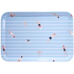 Gifi Plateau rectangulaire rayé bleu blanc motif nageur - plastique 45x31cm