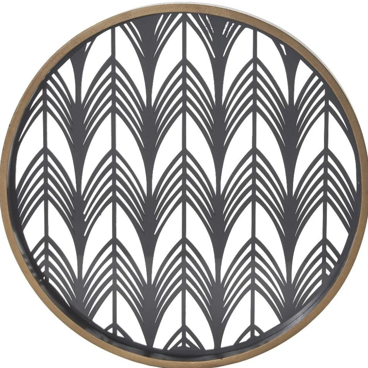 Gifi Plateau rond inspiration orientale en métal et bois rouge ou gris