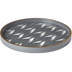 Gifi Plateau rond inspiration orientale en métal et bois rouge ou gris
