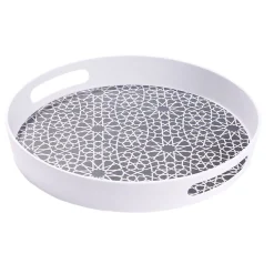 Gifi Plateau rond mélaminé motif géométrique blanc et bleu Ø34,5xH5cm New