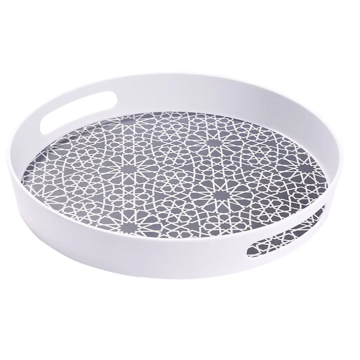 Gifi Plateau rond mélaminé motif géométrique blanc et bleu Ø34,5xH5cm New