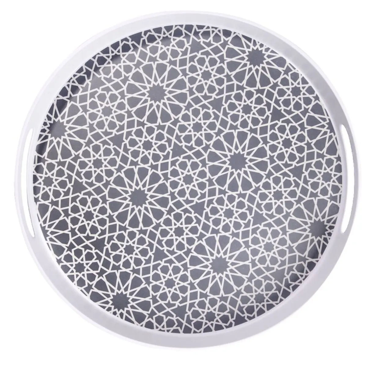 Gifi Plateau rond mélaminé motif géométrique blanc et bleu Ø34,5xH5cm New