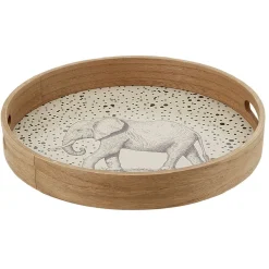 Gifi Plateau rond naturel motif éléphant