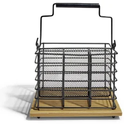Gifi Porte couverts fer noir et bois marron 17,5x14x12cm Hot