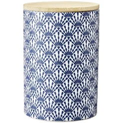Gifi Pot en céramique à motif bleu avec couvercle en bois H14 cm Online