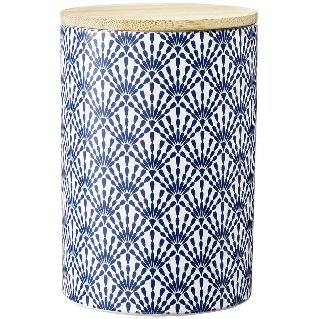 Gifi Pot en céramique à motif bleu avec couvercle en bois H14 cm Online