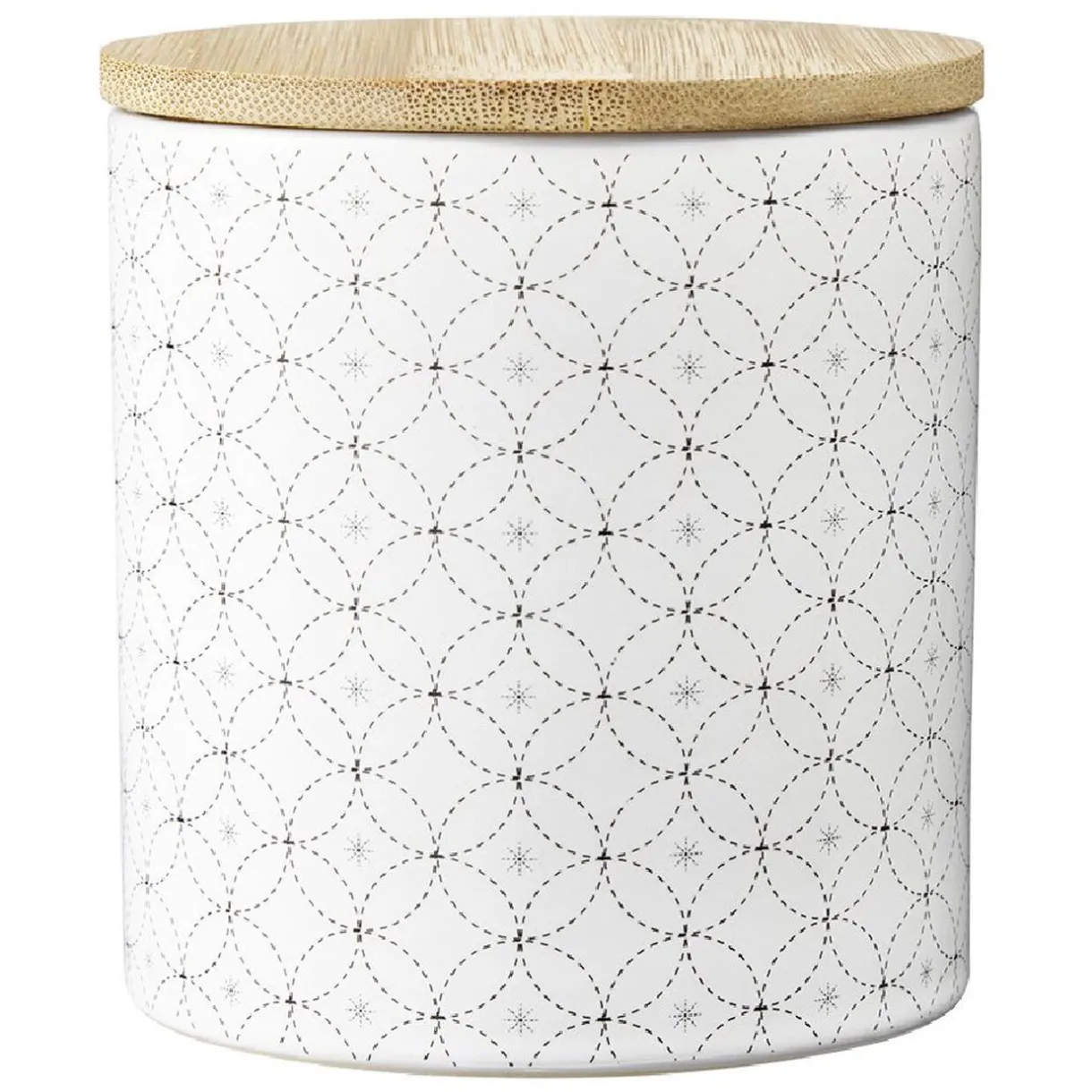 Gifi Pot en céramique blanc à motif gris avec couvercle en bois H10,5 cm Sale