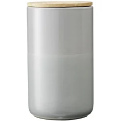 Gifi Pot en céramique gris avec couvercle en bois H16,5 cm Best