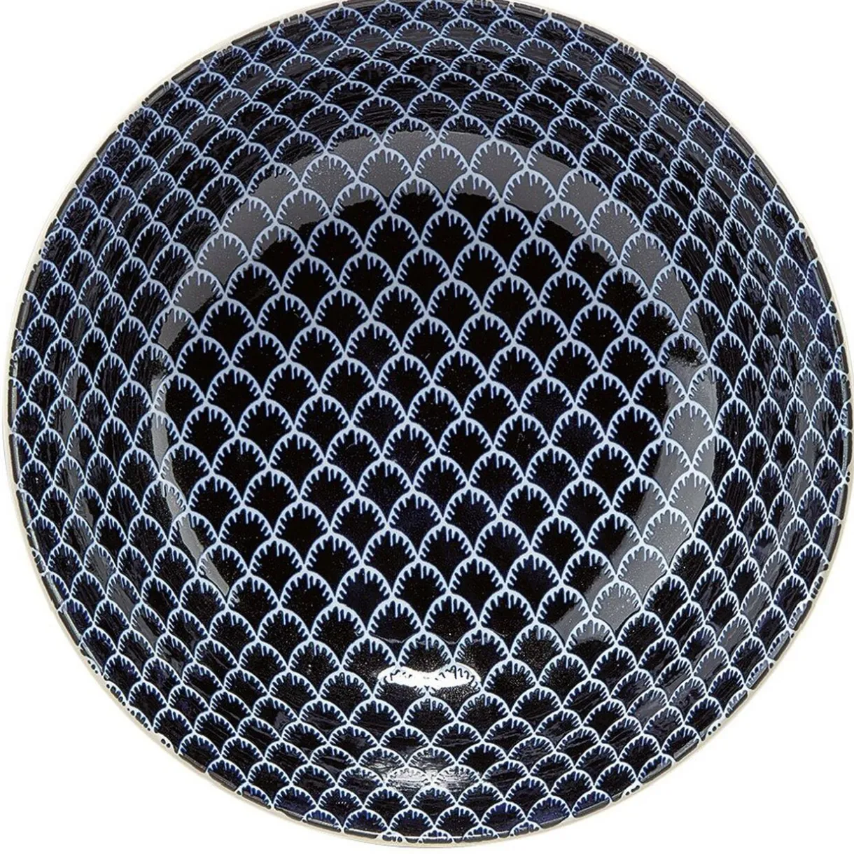 Gifi Saladier en porcelaine décor blanc et bleu