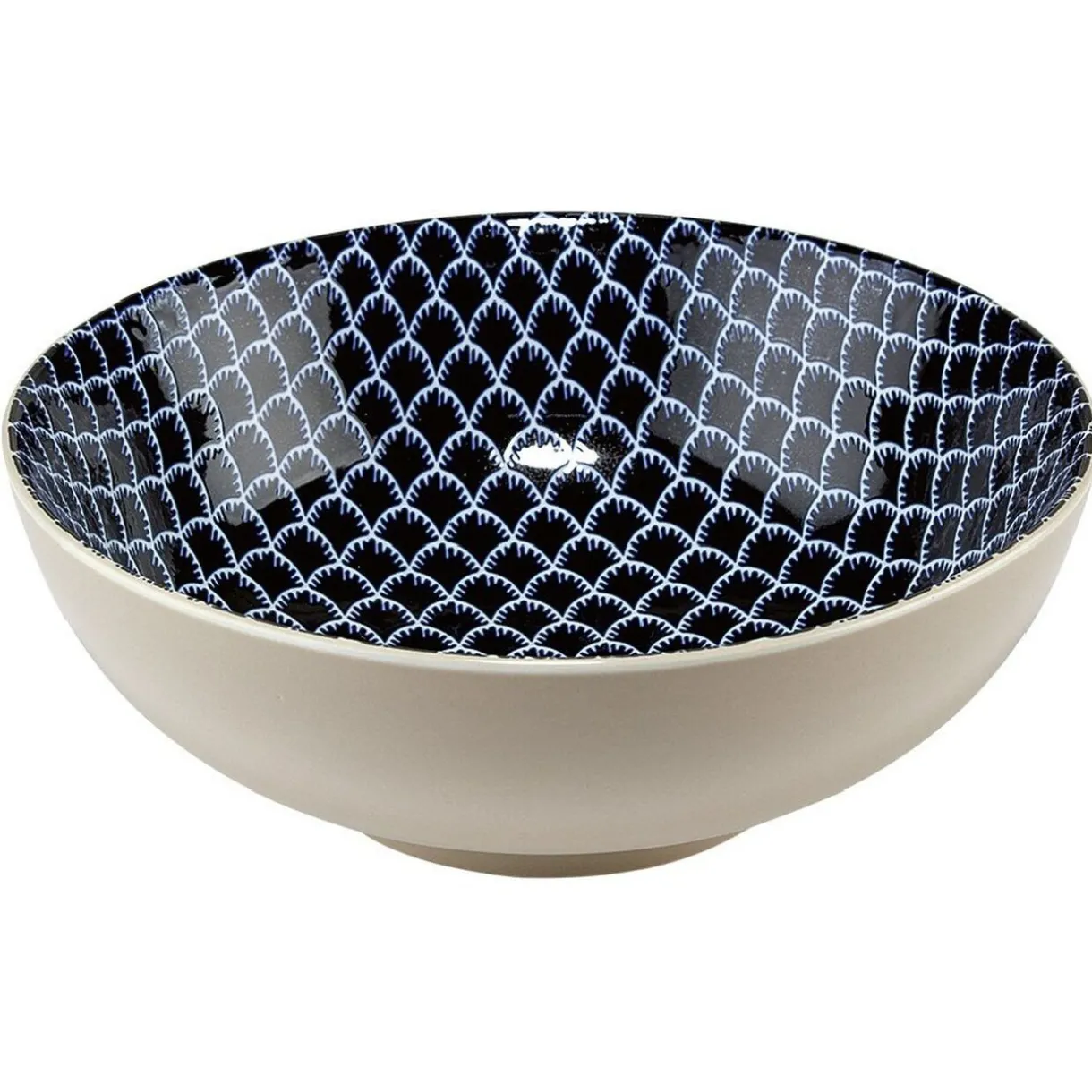Gifi Saladier en porcelaine décor blanc et bleu
