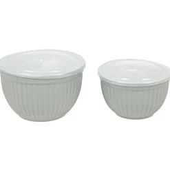 Gifi Saladier faïence x 2 avec couvercle plastique