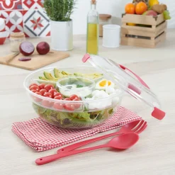 Gifi Saladier fraîcheur multicompartiments transparent et rouge Outlet